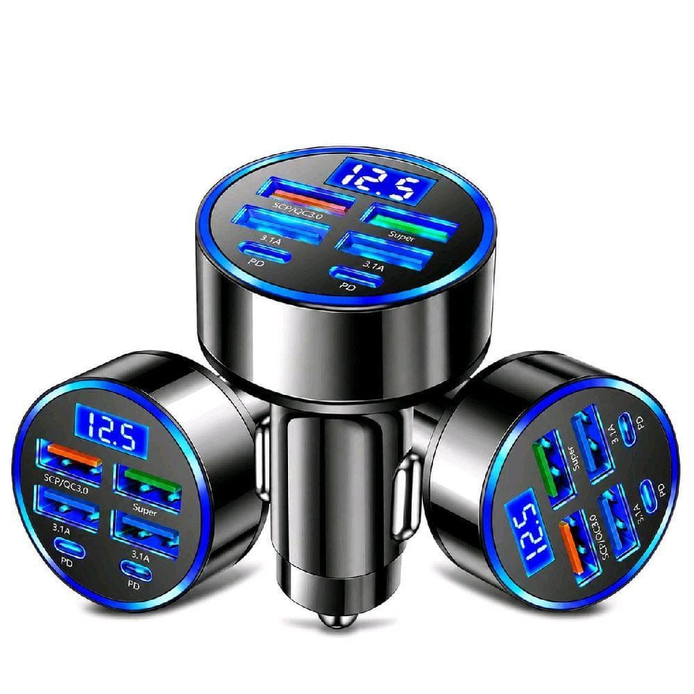Carregador Veicular Carrega 2 Dispositivos ao Mesmo Tempo. 120W Display Digital para Carros 12V e 24V Super Rápido