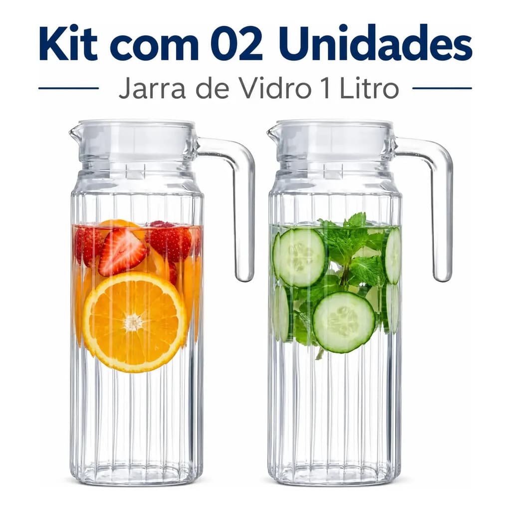 Kit 2 Jarras De Vidro Suíça 1 Litro Jarra Para Suco Água Vidro Resistente