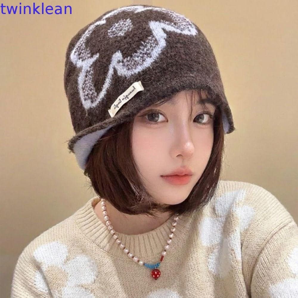 Chapéu De Malha Jacquard Flor TWINKLEAN , Gorros Estilo Ilha Justa Vintage Estampados , Boné Com Estampa Retrô Fofa