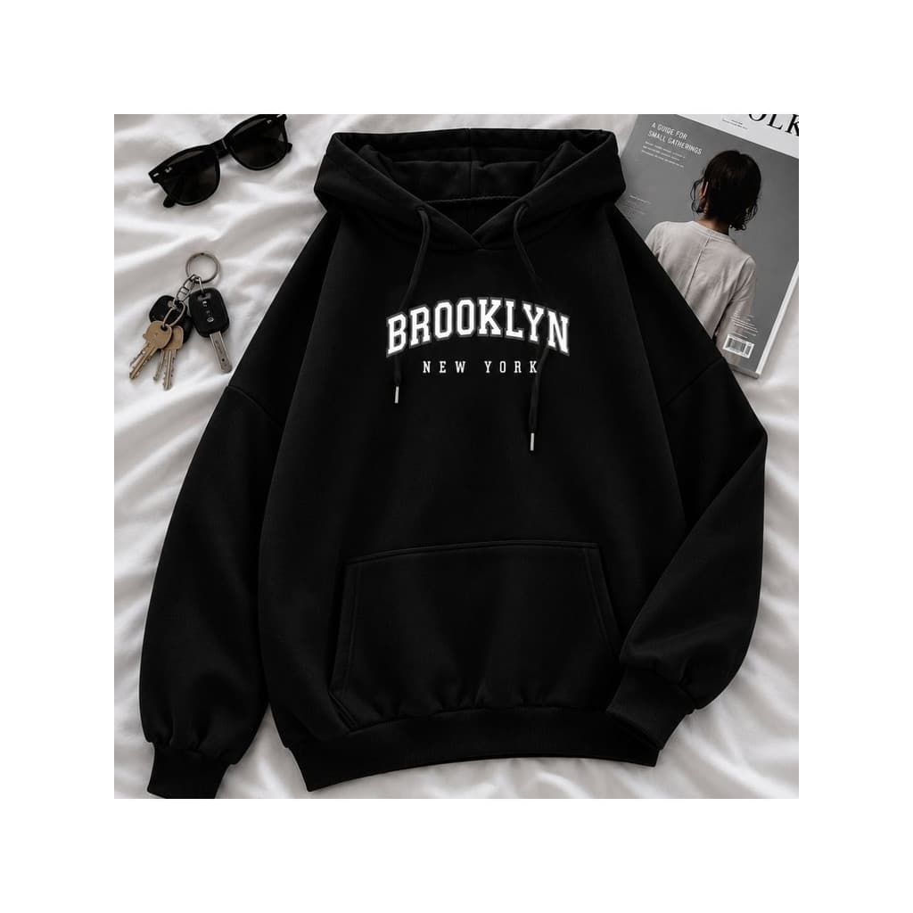 Moletom Canguru Unissex Blusa De Frio Feminino Masculino Flanelado Estampa Algodão Brooklyn