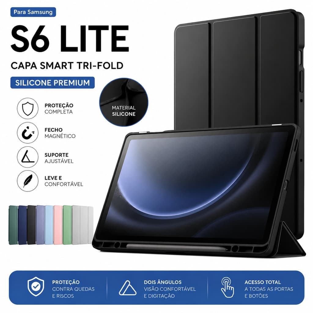 Capa magnetico inteligente com slot de canetas compativel Samsung Galaxy Tab S6 Lite 10.4º polegadas