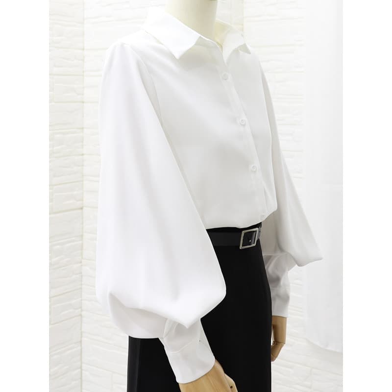 Francês Retro Haze azul escovado lanterna manga camisa feminina outono Design superior nicho High-End textura camisa