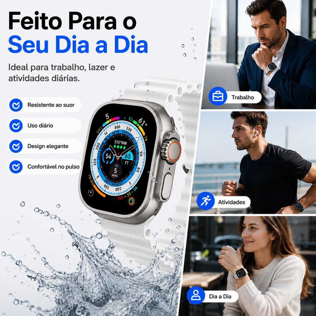 Relógio Inteligente S9 Ultra Monitoramento Cardíaco e Sono Modos Esportivos Bateria Longa Duração