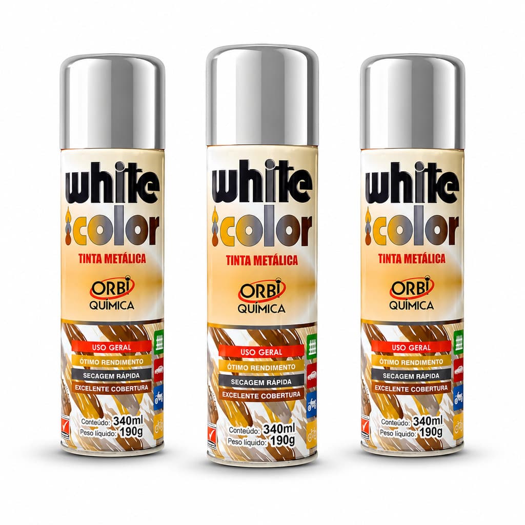 Kit 3 Tinta Spray Metálica Cinza/Prata 340ml Alto Brilho Secagem Rápida