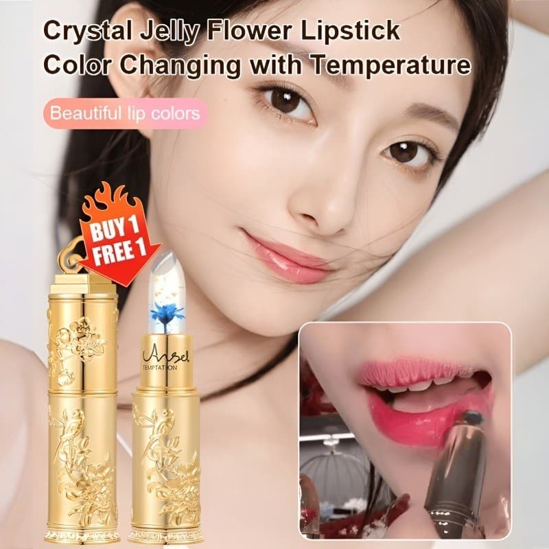 [Com Espelho Elegante] Batom Crystal Jelly Flower Lipstick Mudança De Cor Com Temperatura Batom/Mudança/Cor