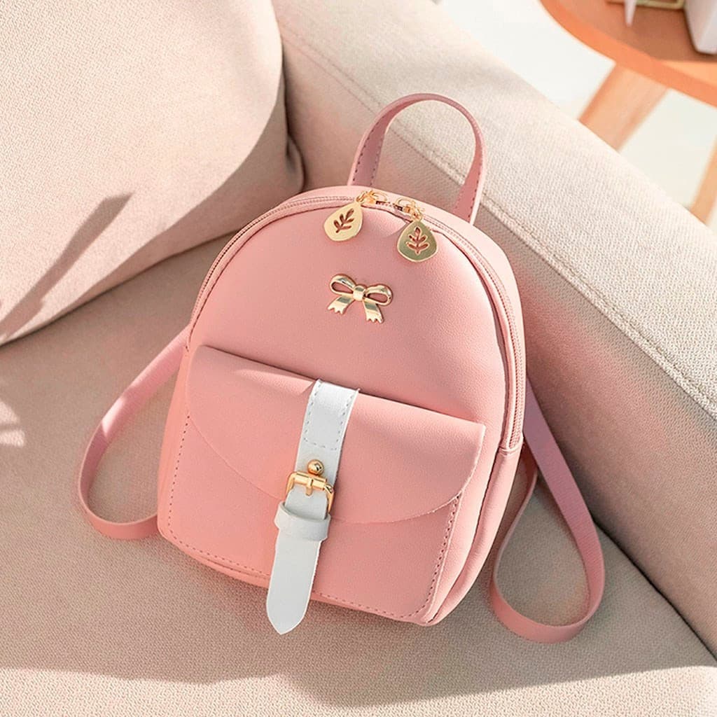 Meninas Saco De Escola Das Mulheres Mini Mochila De Luxo De Couro PU Kawaii Bonito Elegante Arco Folha Recorte