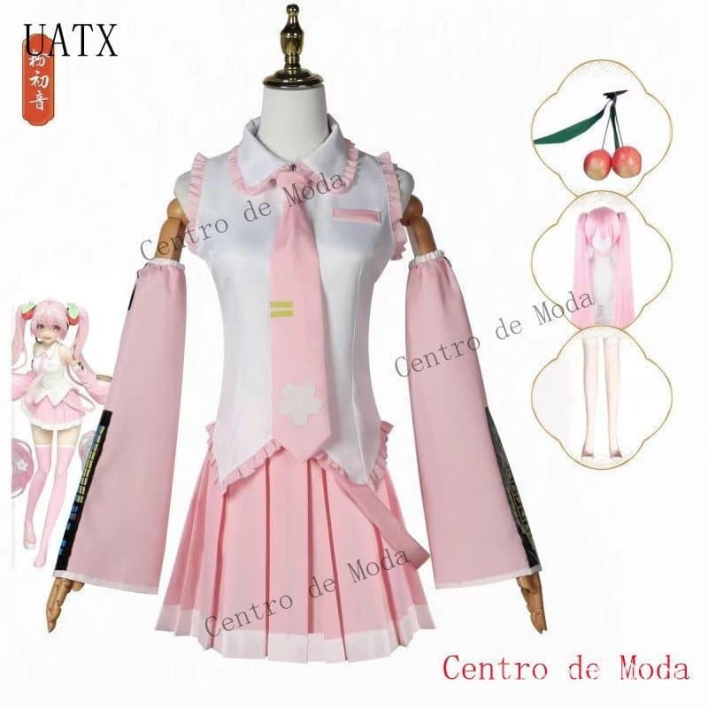 Fantasia de Cosplay da Anime Miku com Peruca e Conjunto Completo de Acessórios para Festa de Halloween para Meninas e Mu
