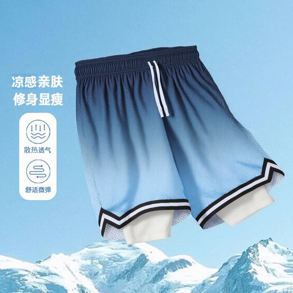 Shorts de malha esportes masculino verão treinamento de basquete falso de duas peças de secagem rápida respirável corren