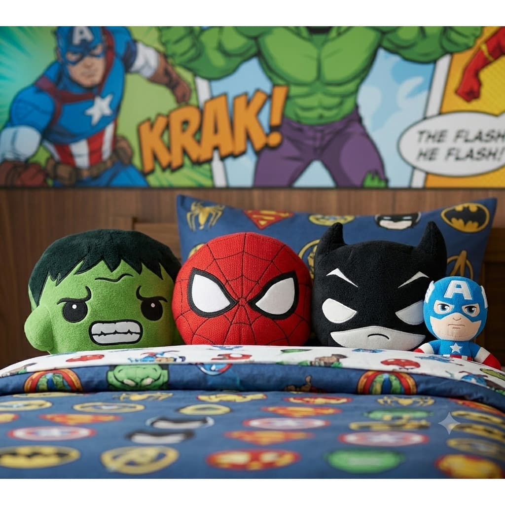 Almofada Bordada Batman / Homem Aranha / Hulk  para Decoração