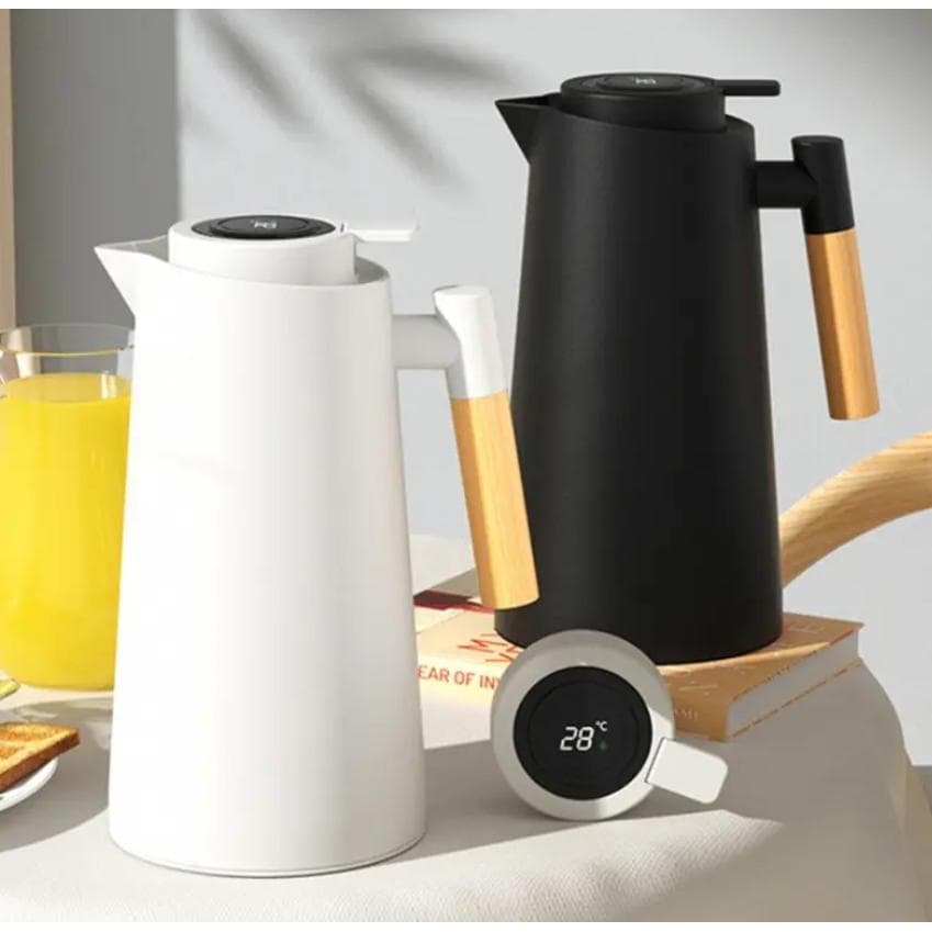 Garrafa Térmica Com Temperatura Digital 1L Com Cabo de Madeira Para Café Chá