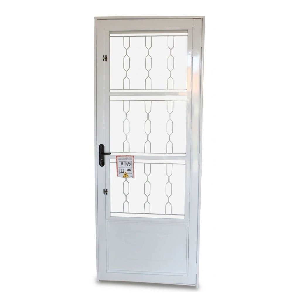 Porta de Aço Postigo 215x85cm com Grade Elo Minas Sul MGM Abertura Direita Branco Direita