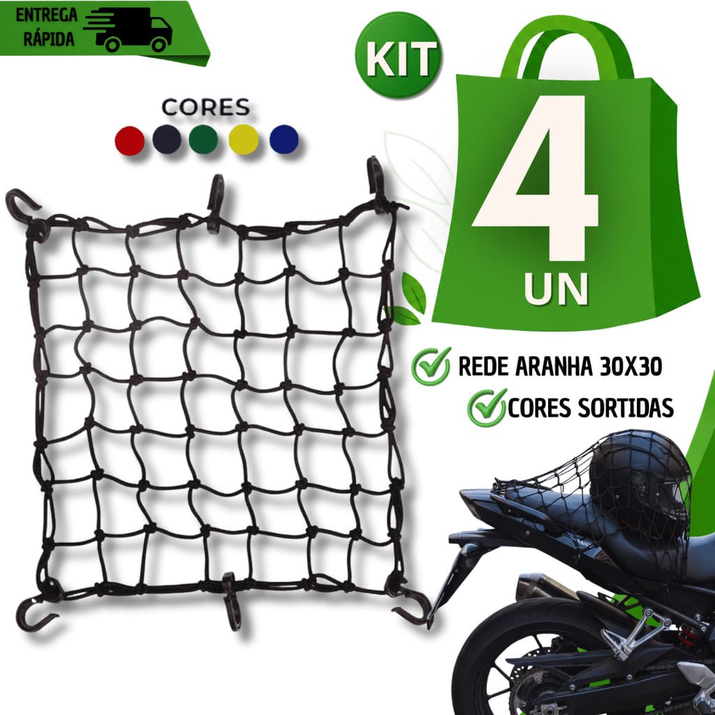 Rede Elástica Moto Bike Redinha Aranha 30x30 cm Para Moto Bagageiro Capacete Carga Cor Sortida Testado Aprovado