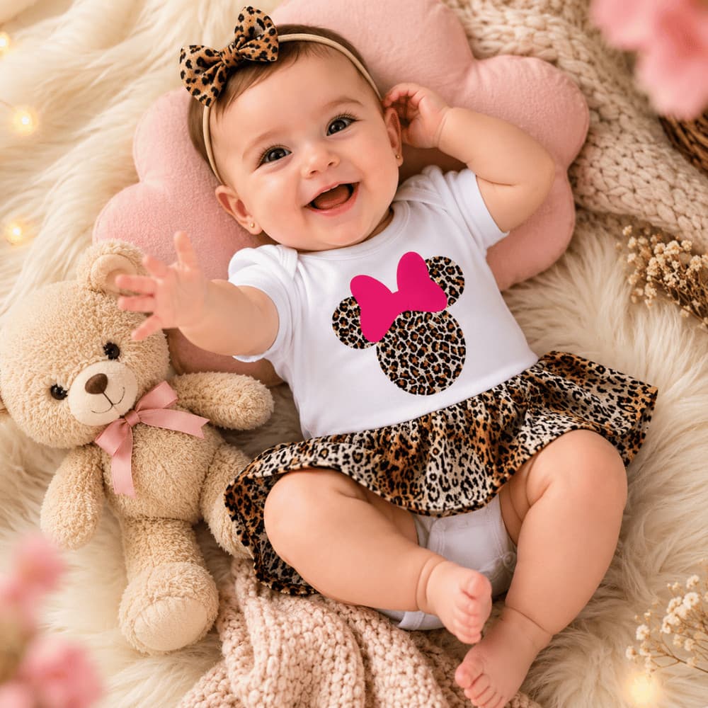 roupa infantil bebe menina oncinha bodie com vestido mesversário 100% algodão