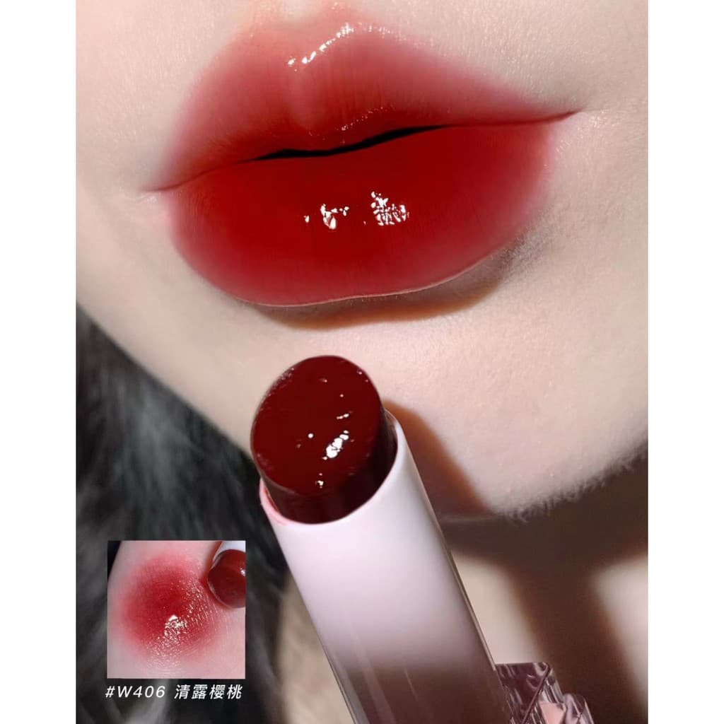 Perder liberação|Flor de Cerejeira Transparente Gelo Vermelho|Batom espelhado rosa Xiongjia Milk Frozen Water Gloss#W406