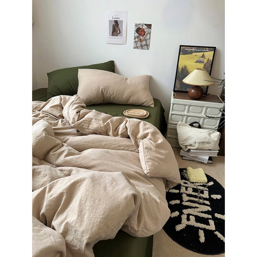 Cor sólida estilo Retro ins Mix Match estilo preguiçoso macio ceroso lavado algodão conjunto de quatro peças folha 1.8 c