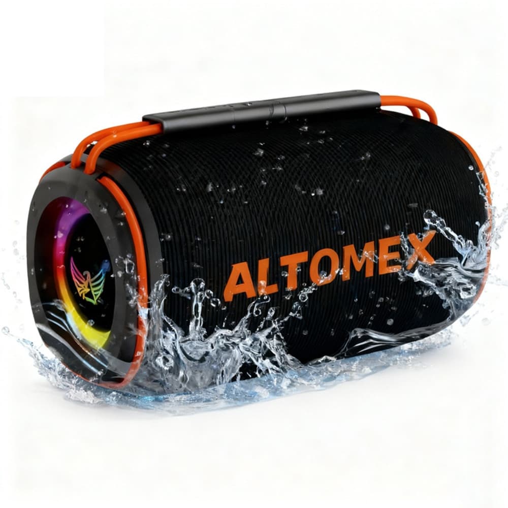 ALTOMEX Caixa De Som Bluetooth Resistente a Água 15W Com Alto Falante Duplo e Luz RGB AL-9992