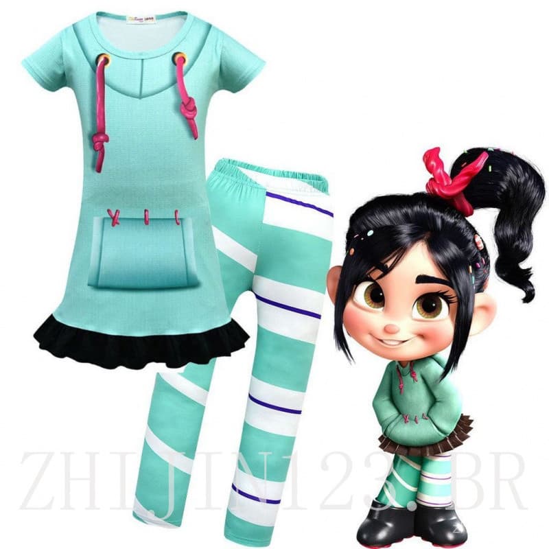 Vestido e Calças de Cosplay de Meninas Ralph Wreck-It 2 Vanellope Von Schweetz