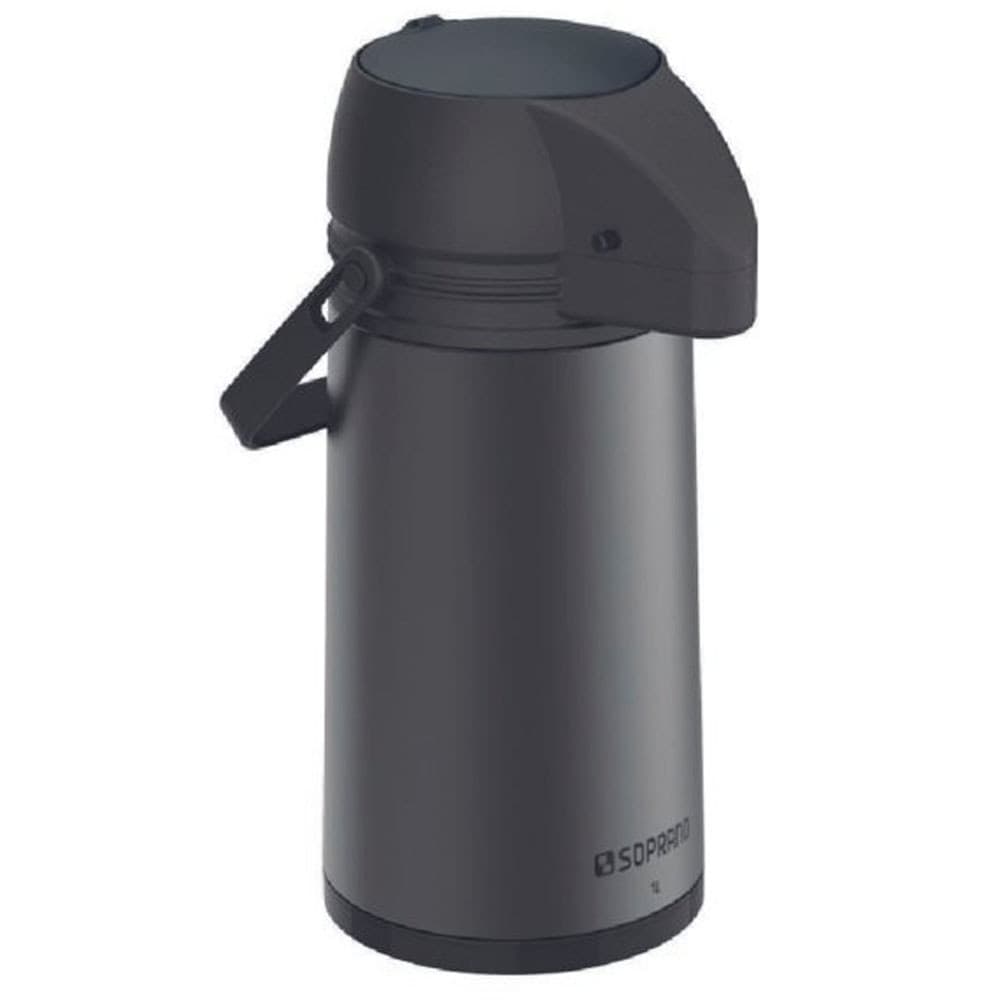 Garrafa de Café Térmica Soprano Single Preta 1 Litro em Aço para Água Chá Café Chimarrão
