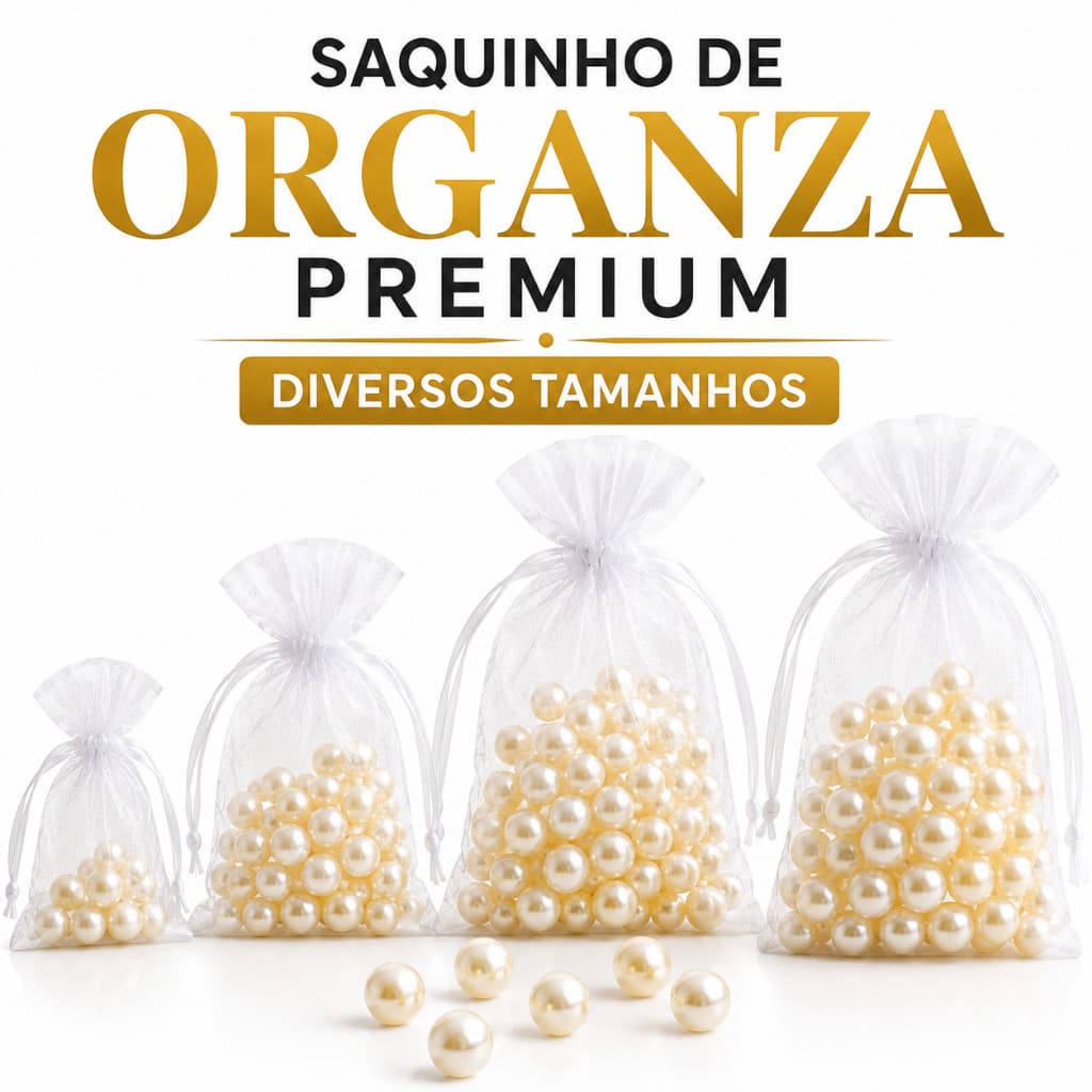 Kit Saquinhos de Organza 7x9 9x12 10x15 13x18 30x40 Branco Para Festa Casamento saco