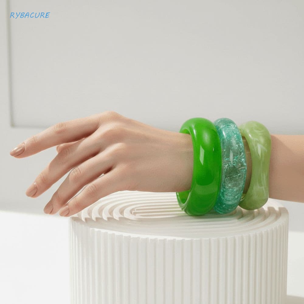 Pulseiras De Acrílico RYBACURE , Resina Geométrica Gradiente , Conjunto Translúcido De 3 Peças Com Punhos Grossos À Prov