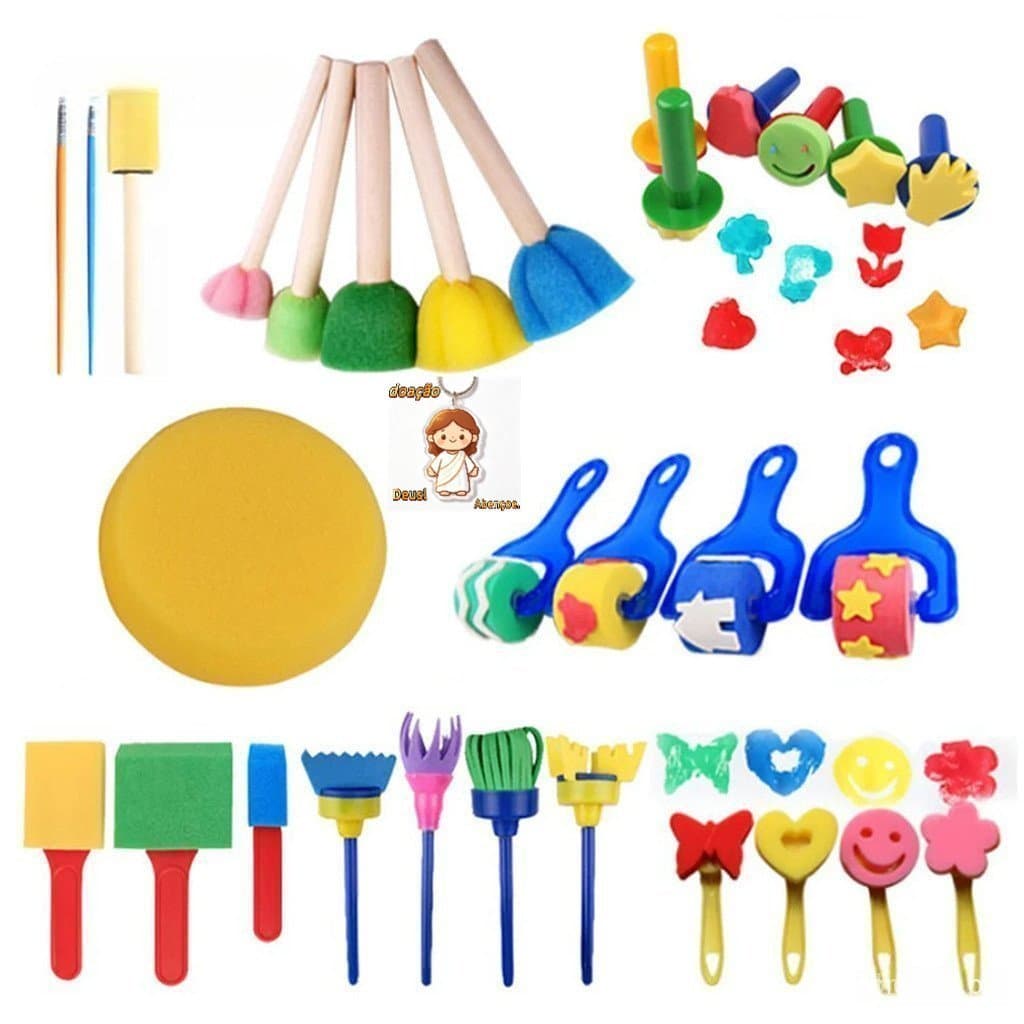 30 Peças Kits De Pincel De Esponja Para Pintura Infantil Conjunto De Ferramentas De Aprendizagem Precoce Crianças De Peq