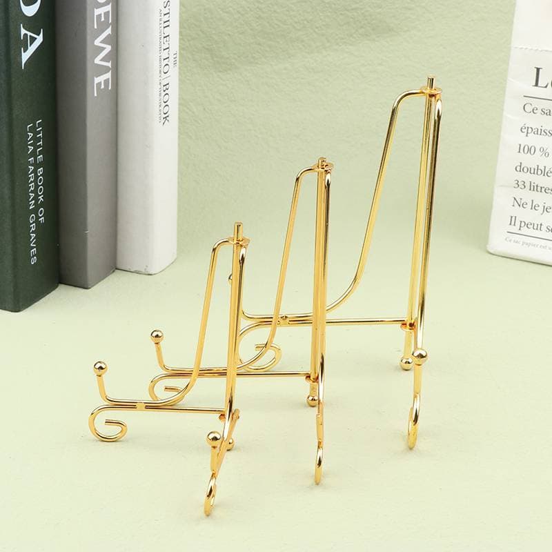Suporte de Exibição em Ferro Dourado Artesanal para Livros, Fotos, Tigelas e Pratos Decorativos