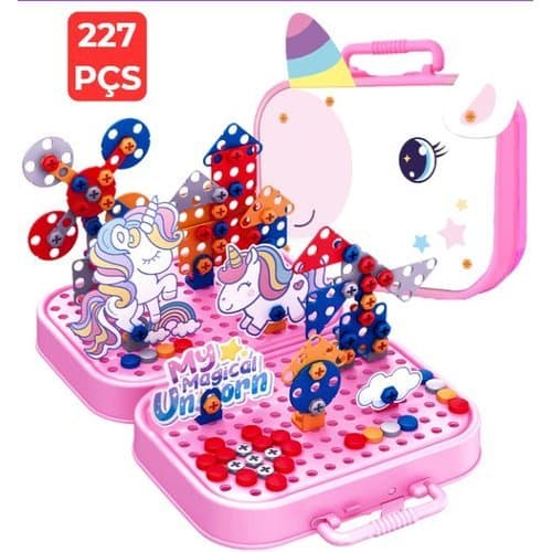 Kit Maleta Educativa Montagem Unicórnio Brinquedo Didático Criativo Infantil