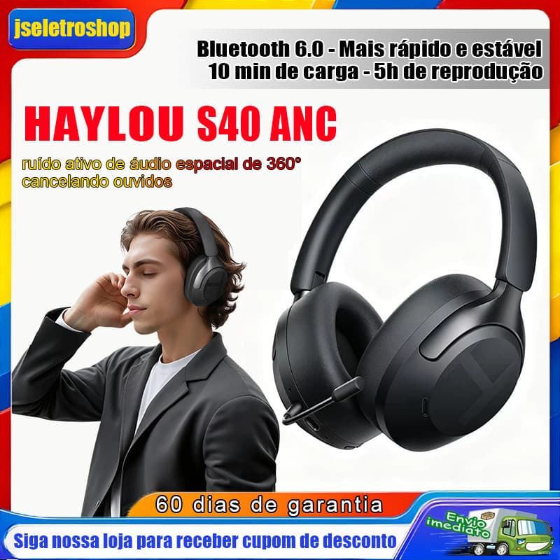Fone Ouvido HAYLOU S40 ANC Headphone Bluetooth 6.0, 50db Headphone Hi-res Ldac, 3D Áudio Espacial