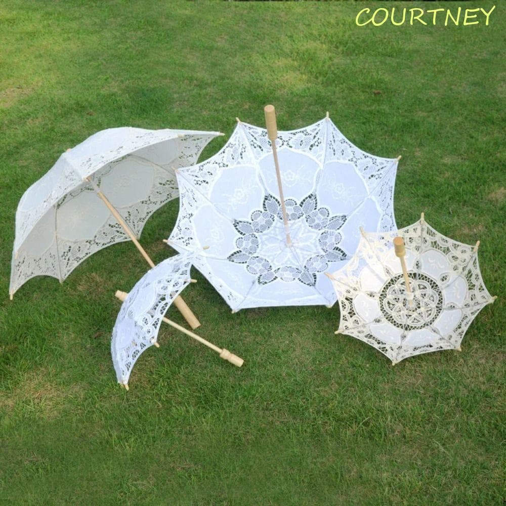 Guarda-Chuva COURTNEY Prop , De Renda De Casamento De Algodão Oco Sol Preto Floral Bordado