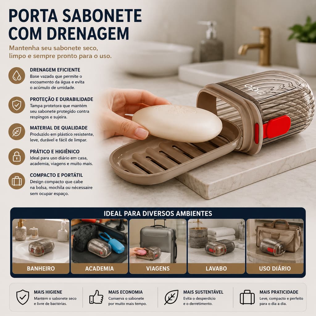 Saboneteira de Viagem com Drenagem e Estojo Antivazamento