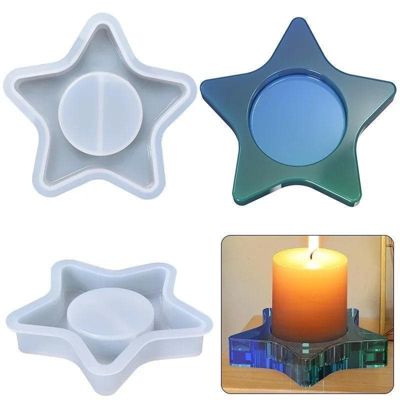 DIY Cristal Resina Epóxi Molde Cinco Pontas Estrela Castiçal De Silicone Artesanato Fundição