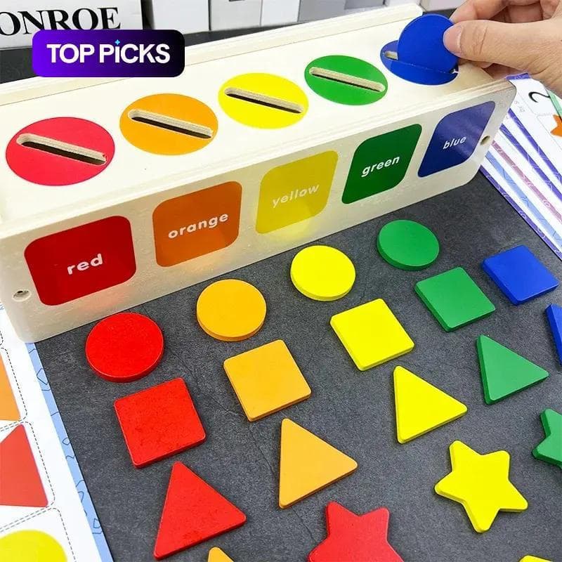 Conjunto de 25 blocos coloridos de formas, 12 cartões educativos para reconhecimento de cores, brinquedo educativo