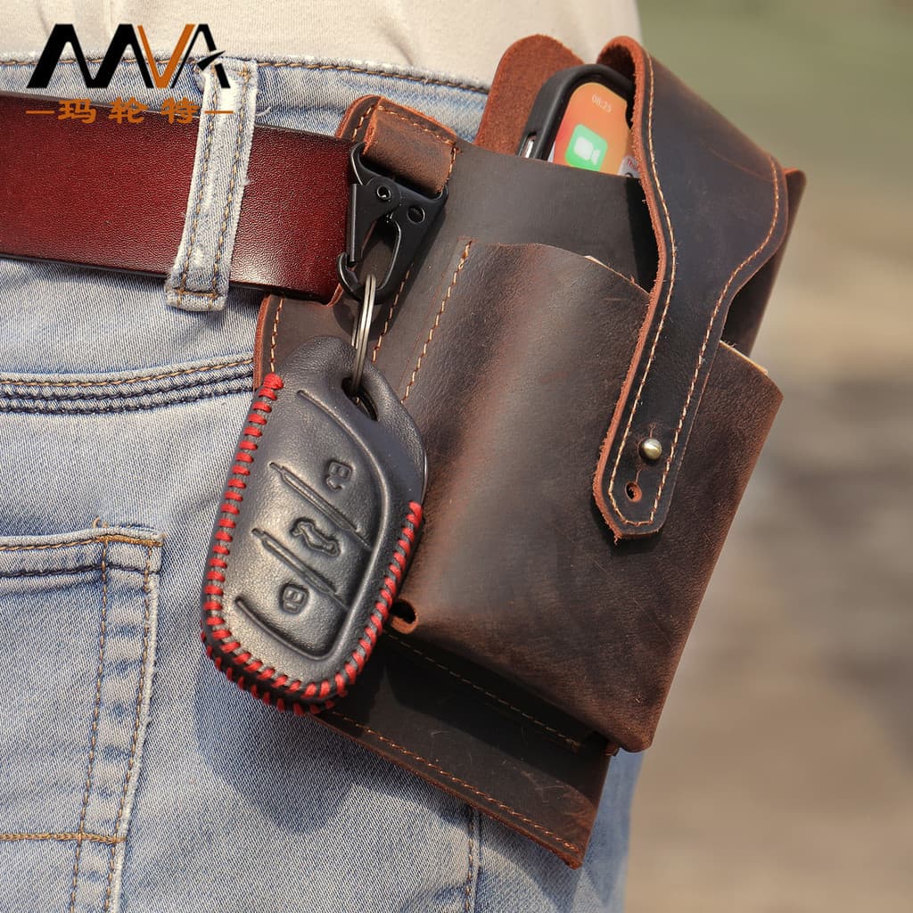 Bolsa masculina de couro Crazy Horse Bolsa de cintura para celular masculina Novo estilo Cinto de couro genuíno Bolsa pa