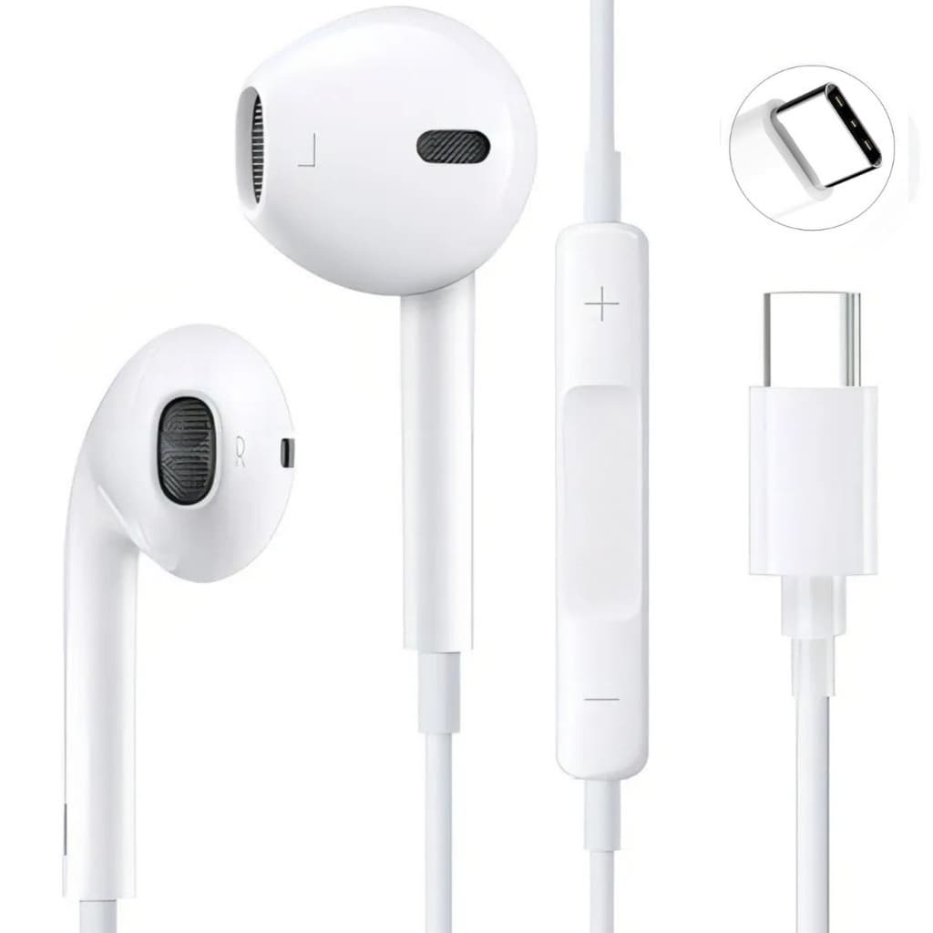Fone de Ouvido Tipo C Android e Phone 15 Pro Max 16 17 S20 e S21 S22 Plus A23 S25 M54 IOS Celular Tipo-C