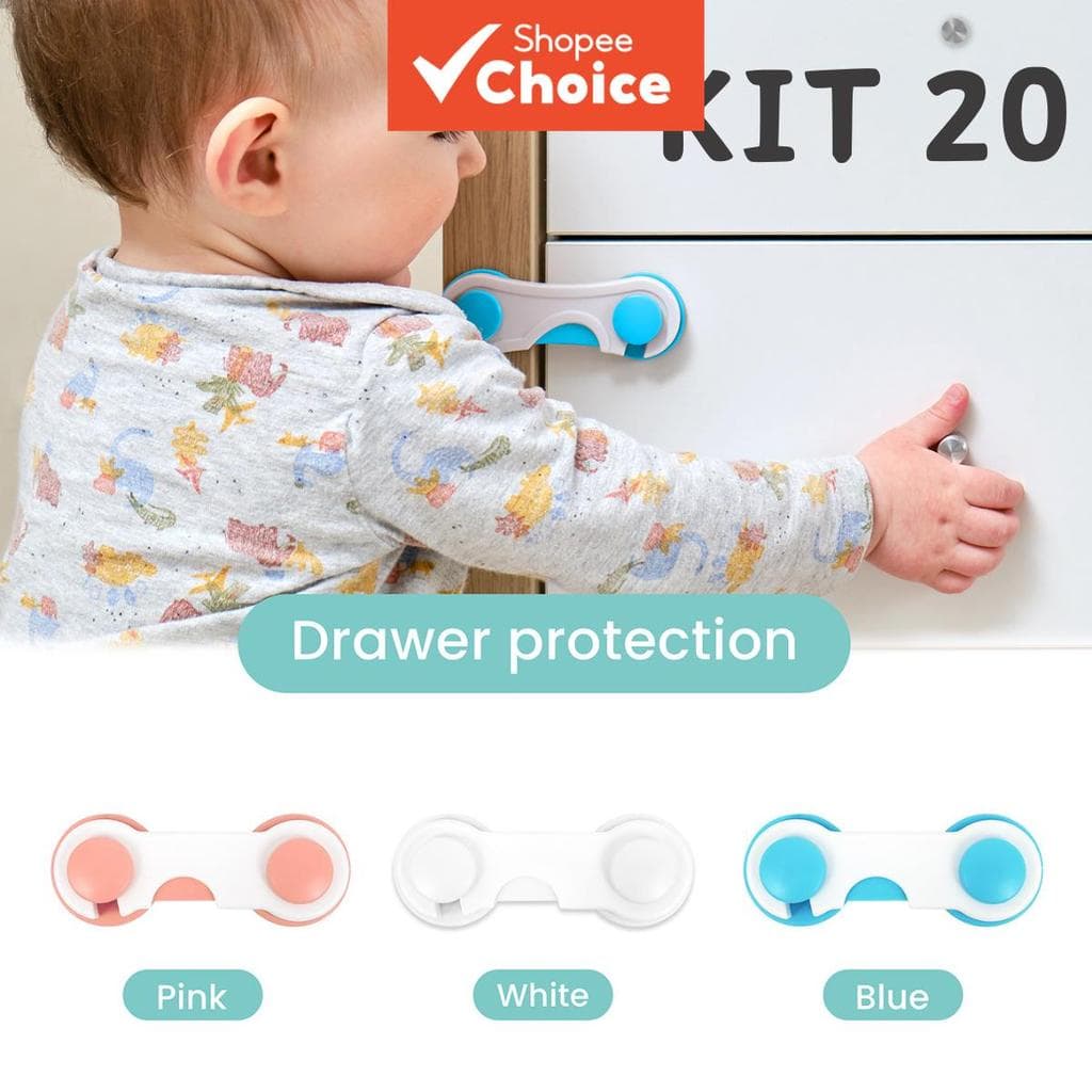 Kit de Segurança Infantil Completo: Travas de Segurança para Gavetas (20 unidades) + Protetores de Maçaneta de Porta,