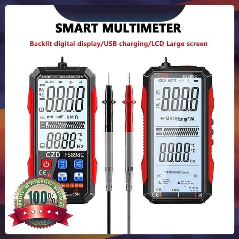 Multímetro Digital Inteligente USB Recarregável De Alta Precisão NCV Verdadeiro RMS DC AC Tensão Hz Ohm