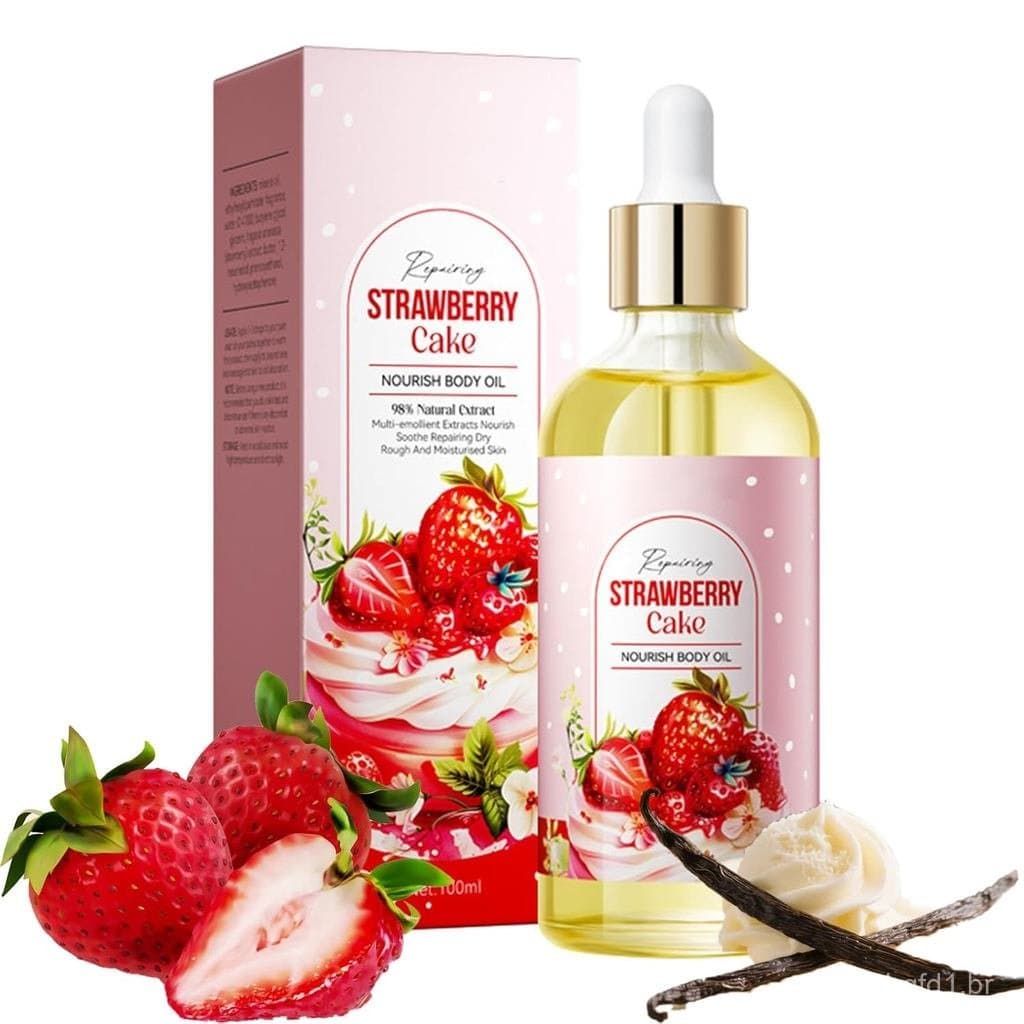 Óleo Corporal Pós-Barba Grospe 3.5 Fl Oz para Mulheres, Óleos Corporais com Aroma de Morango e Baunilha para Mulheres, Ó