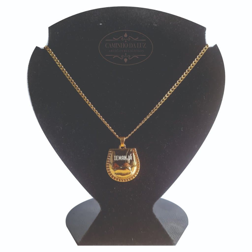 Kit Pingente Patuá Iemanjá Banhado a Ouro 18k Umbanda Candomblé + Corrente 60cm