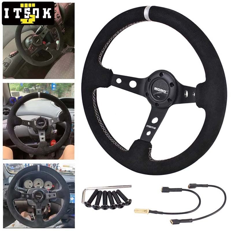 ITSOK Mono Volante De Corrida Universal Camurça 14 Polegadas 350mm Prato Plano Deriva Rally Esporte