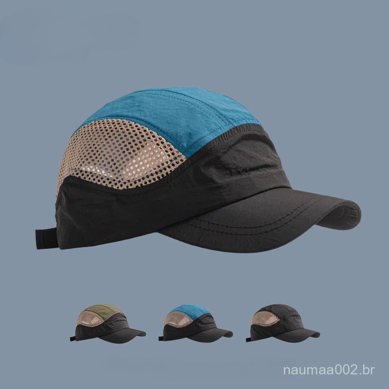 Boné Five Panel Liso com Malhas Laterais 2 Cores Leve e Secagem Rápida Esportivo para Corrida/Acampamento Uso Diário