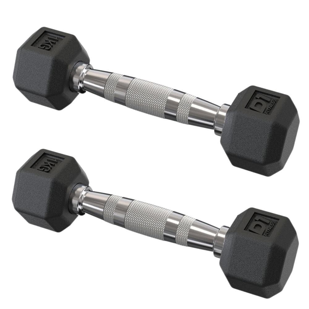 Par Dumbbell Sextavado Emborrachado - 1kg