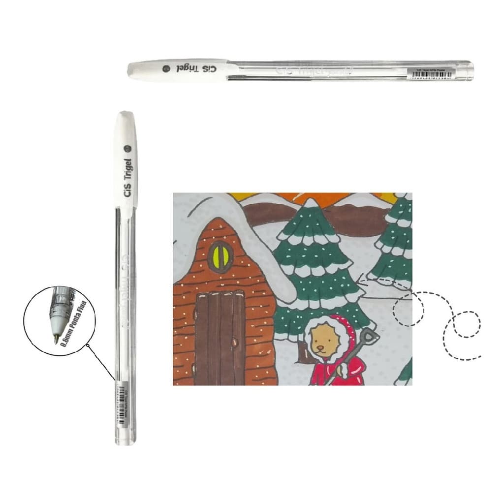 Caneta Branca Detalhe Ursos Goods Ponta Fina Branco