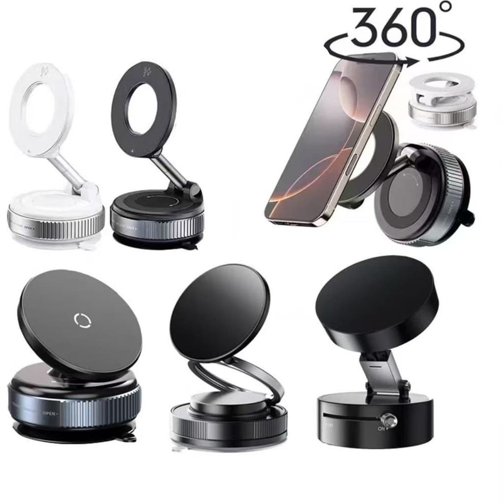 Suporte Magnético 360° Dupla Face p/ Celular – Fixação Forte a Vácuo p/ Carro, Mesa e Parede