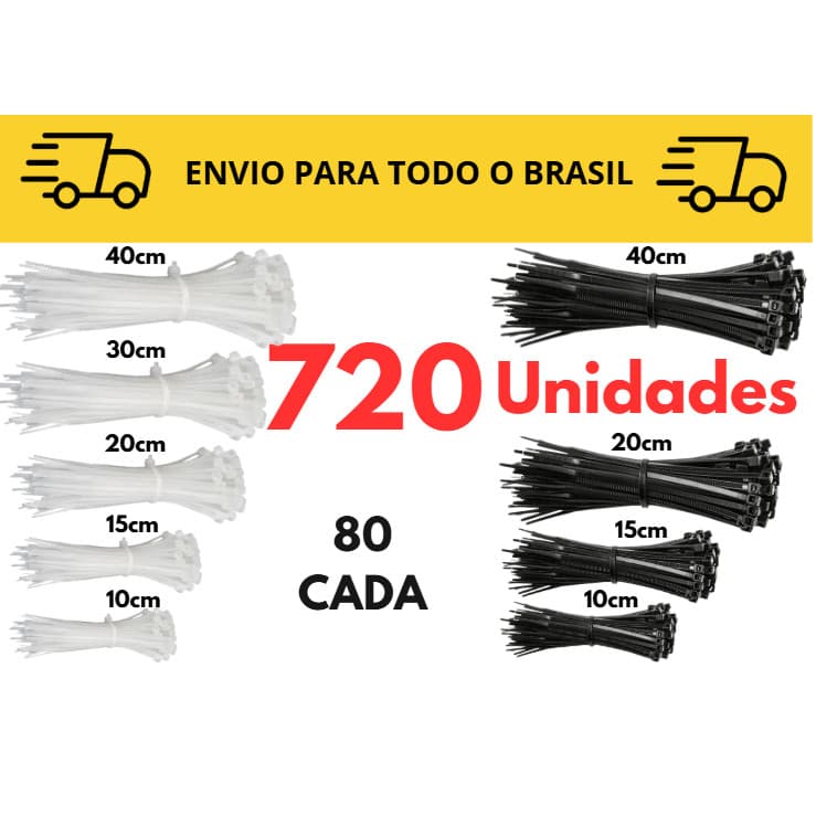 Abraçadeira de nylon Preta e Branca Kit Completo 90 até 900 Unidades / Enforca gato