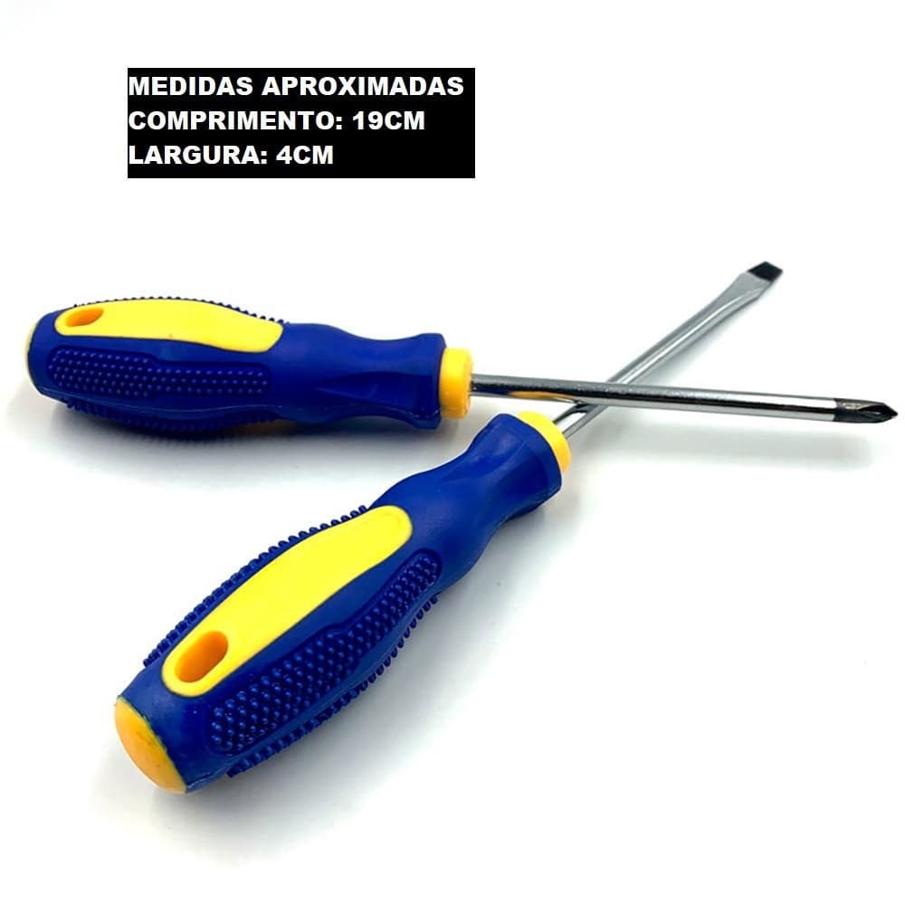 Chave Chaves De Fenda Ou Philips Pontas Magnética com Cabo Emborrachado Profissional 19x4cm