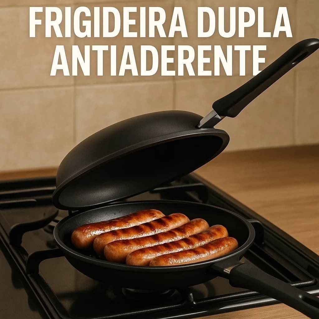 Frigideira Dupla Antiaderente Funcional Hamburgueira Cabo de baquelite 14cm Cozinha Comidas