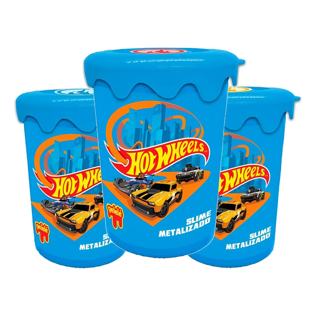 Kit 3 Slimes Metalizado Hot Wheels Potinho 180g Infantil