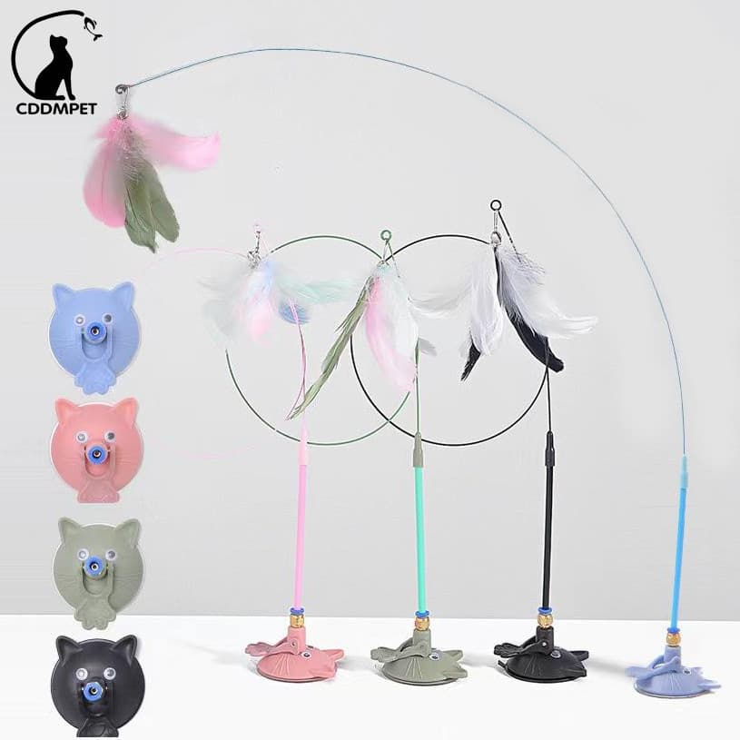 Brinquedo Interativo Varinha Pena Com Ventosa Com Sino Fixa No Chão Parede Para Gatos