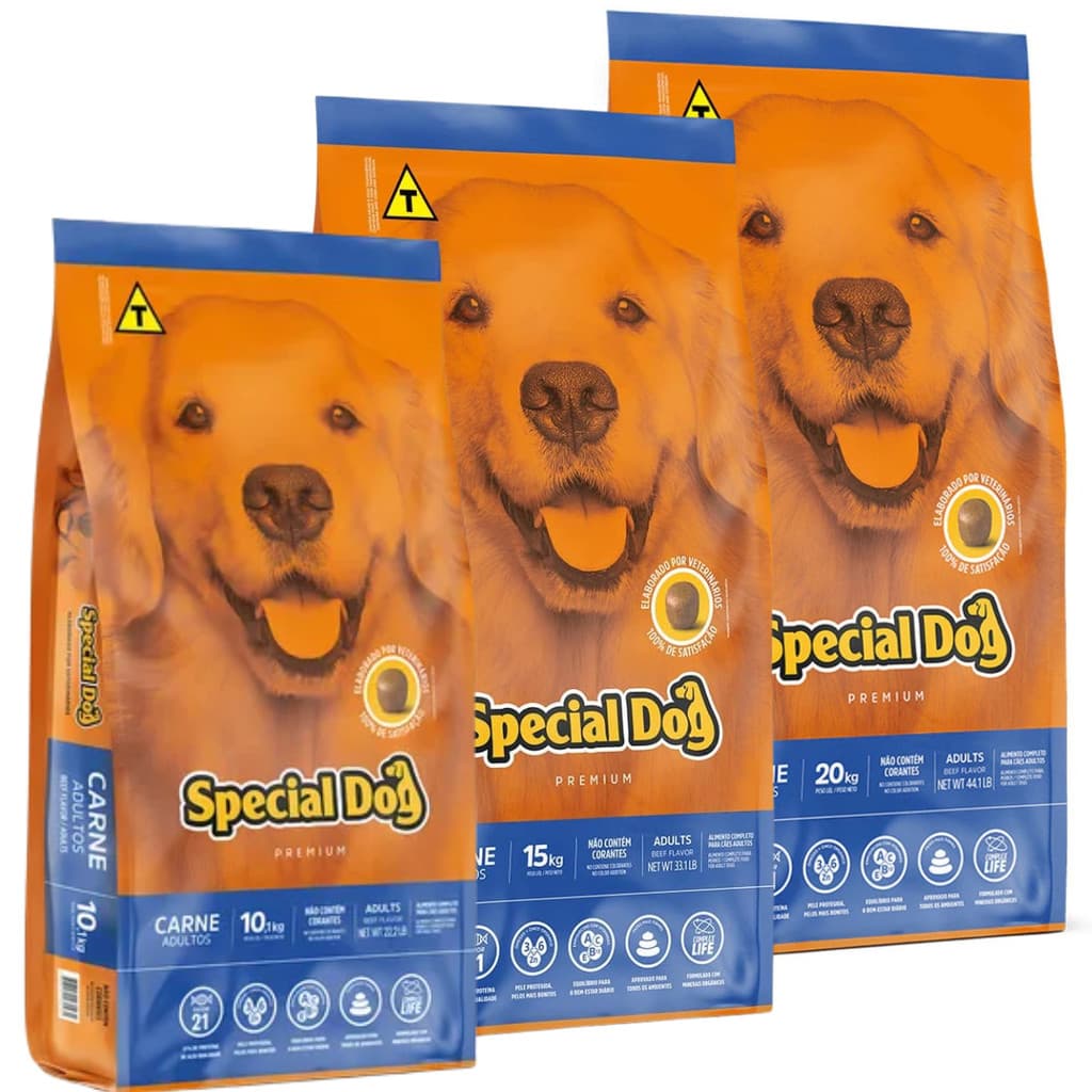 Ração Special Dog Premium Cães Adultos Sabor Carne Todas as Raças Opções Alimento Completo