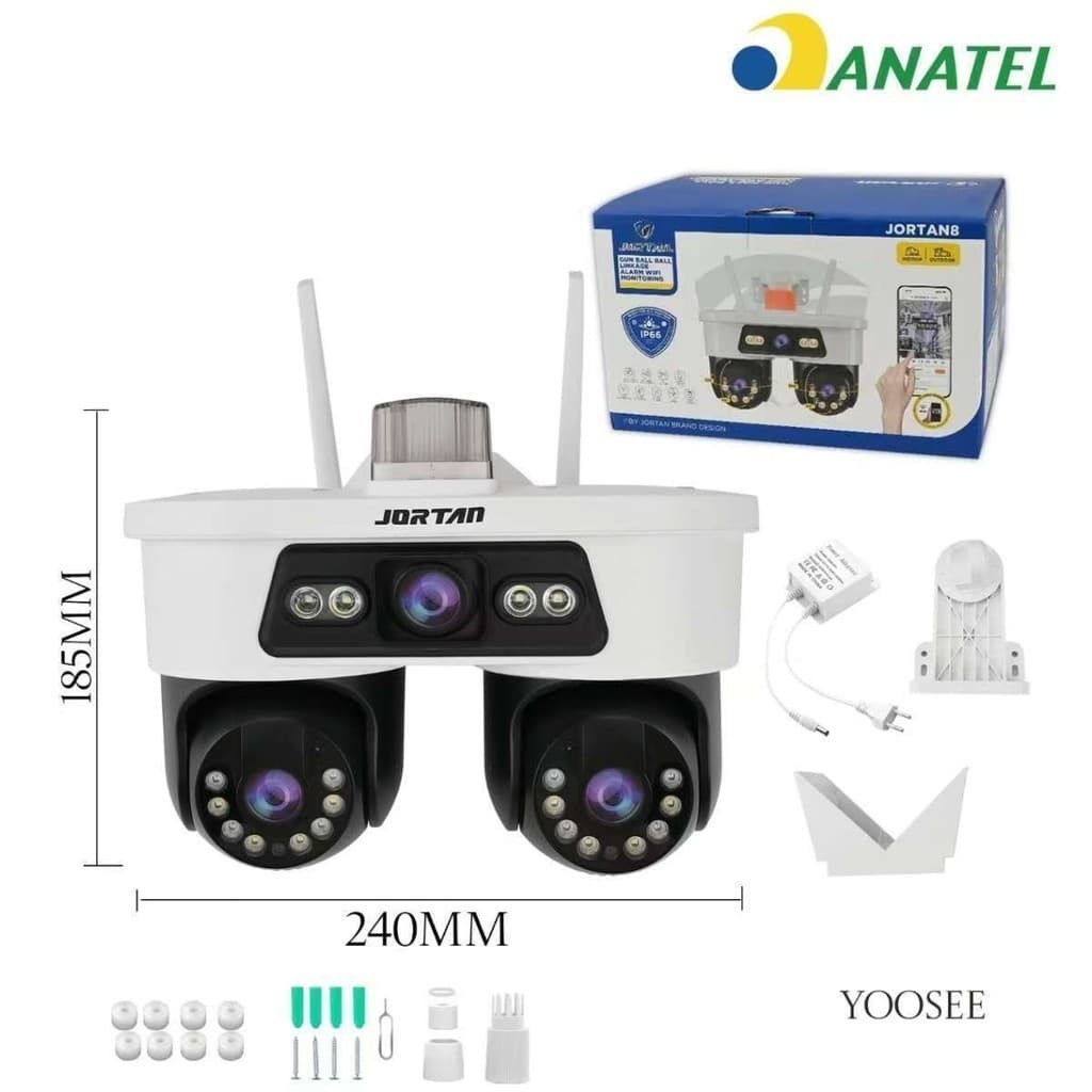 Câmera de vigilância Wi-Fi externa, 3 lentes, zoom óptico, reconhecimento humano e animal por IA, à prova d'água IP66